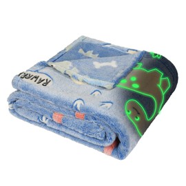 Catalonia Classy Blue Glow Dino Cuddly Blanket, Children's Blanket, Gifts for Girls, Children, Teenagers, Fleece Blanket for Sofa, Couch, Bed, 150 x 130 cm