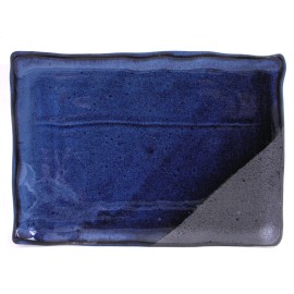 Made in Japan SET of 2 Japanese Sushi Dinner Plates Ceramic 9.5" x 6.75" Blue Black Matte