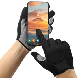 1 Pair Full Finger Touch Screen Cycling Gloves, Anti Slip Mountain Gloves with Thickened SBR Palm Pad for Riding (L)