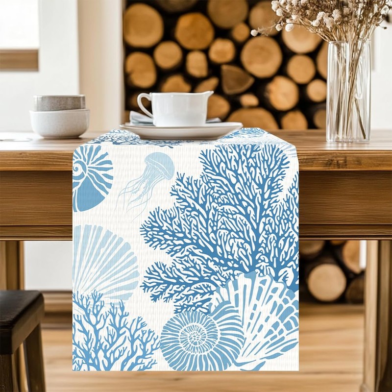 ANATTASOUL Table Runner, Corals and Shells Table Runners, Spring Terylene