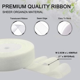 Sentoyou White Ribbon for Gifts Wrapping, 1 inch 50Yard Sheer Organza Ribbon, Gift Wrap Chiffon Fabric Ribbons for Flower Bouquet, Christmas, Mothers Day, Wedding, Crafts, Party Decoration