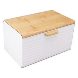 Asixxsix Bread Box with Wood Lid, Vintage Bread Storage Bread Bin Large Capacity Bread Box Modern Bread Keeper Holder Kitchen Counter Bread Storage Container for Homemade Bread, Bagel (White)