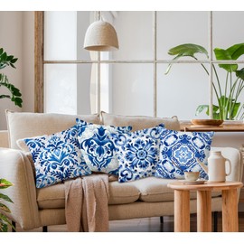 huester Blue and White Chinoiserie Pillow Covers 18x18, Blue Chinoiserie Pillows Decorative Throw Pillows Cover, Blue and White Porcelain Chinoiserie Living Room Home Decor