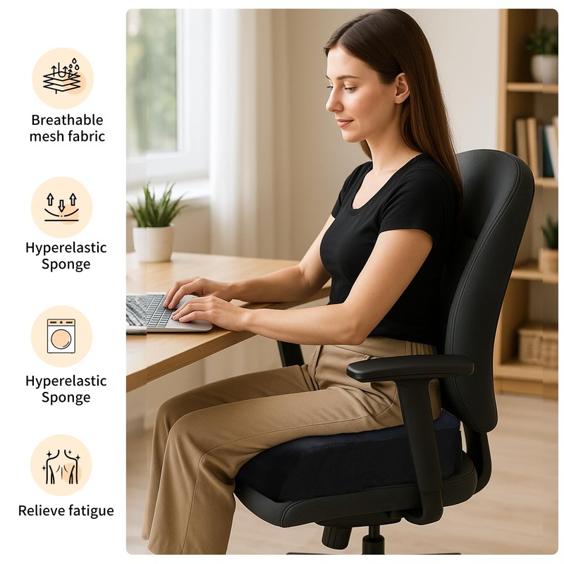 Office Chair Booster Cushion — 6-Inch Extra-Thick Height Increase Seat