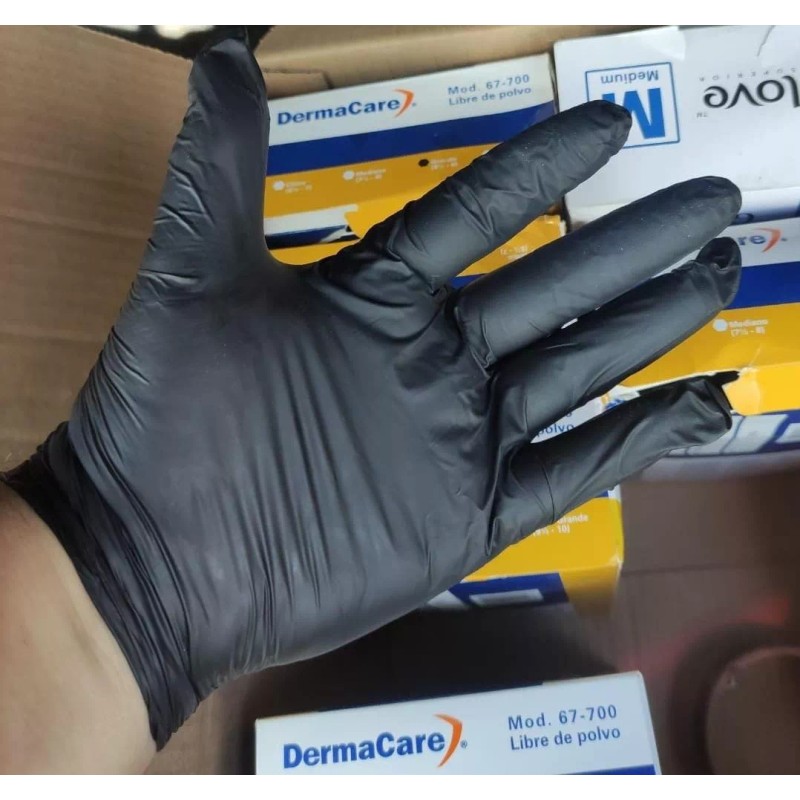 Derma Care Guantes De Nitrilo Negro Desechables Grandes C/100pzs