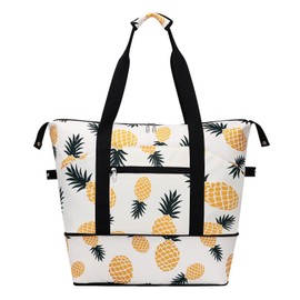 HAWEE Expandable Duffel Bag for Women with Trolley Sleeve and Wet Pocket Water Repellent Weekender Travel Tote Large Capacity Carry On Overnight Luggage, Pineapple