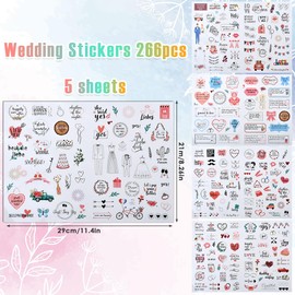 BOPHIS Stickers Wedding Guest Book Wedding 266 Stickers, Perfect Sticker Set for DIY Scrapbook Journal Photo Album Wedding Guest Book or Photo Album with Love Stickers in German