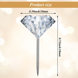 COMNICO Diamond Pushpins, 100 Pcs Clear Push Pins Stainless Steel Decorative Thumb Transparent Diamond Plastic Head Steel Pin for Office Map Calendar Art Painting