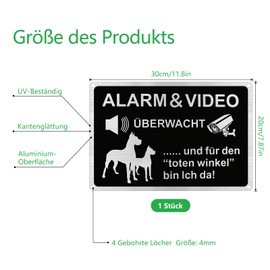 1 Piece Video Surveillance Sign Set 20 x 30 cm Aluminium Private Property Video Surveillance Signs Warning Dog Signs for Home Outdoor Use