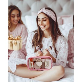 Pocmimut - Bolsa de maquillaje personalizada, neceser de viaje personalizado, regalo de cumpleaños de la A-Z para adolescentes y adolescentes, novia, profesora y madre, Pequeño-blanco, Pequeño, X