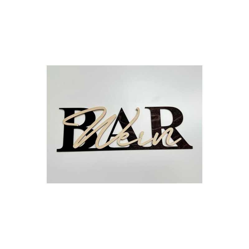 Wein-BAR Schild mit 3D-Schriftzug aus Holz (30cm) Schwarz