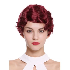 WIG ME UP - LD501-39 Women's Wig Short 20s Swing Charleston Wave Wavy Parting Garnet Red