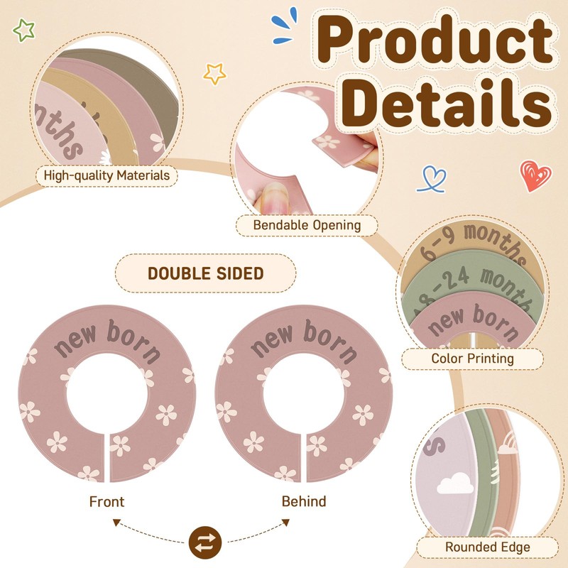 8PCS Baby Closet Dividers for Clothes Double-Sided Baby Closet Organizer