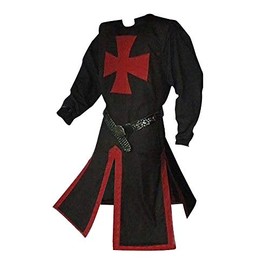 Feynman Medieval Knight Costume, Templar Knight, Crusader, Viking, Tunic, Temple, Carnival, LARP, Cosplay, Weapon Skirt â Men's Templar Knight, Noble, Black L