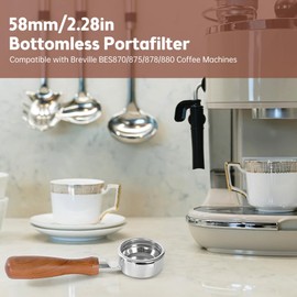 Cornesty 58mm Bottomless Portafilter 2 Ears Expresso Bottomless Naked Portafilter Compatible with Breville BES990/980/920