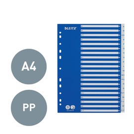 Leitz A4 A-Z Index, Heavy Duty Plastic and Cardboard, Blue/White