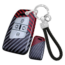 ontto Car Key Case Fit for VW 4-button Key Fob Carbon Pattern Key Fob Holder Fit for Volkswagen Alltrack Arteon Atlas Beetle Golf Jetta Passat Polo Routan Taos Tiguan Touareg Car Accessories,Red