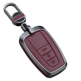 ontto Leather Key Fob Cover Keyring fit for Toyota CHR RAV4 Camry C-HR Corolla Prado Prius 2016 2017 2018 2019 2020 Accessories Zinc Alloy Smart Key Case Shell Key Holder Bag Keychain 3 Buttons Red