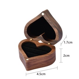 Amexo Heart-shaped ring box, wooden ring box, walnut wood ring box with 2 slots and black velvet, wooden ring bearer, earring jewellery box for proposal, wedding, engagement