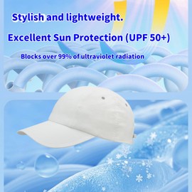 Lightweight Folding Baseball Cap UPF 50+ Sun Protection & Cooling Performance, Unisex One Size for Running Golf Workouts. (US, Alpha, One Size, White)