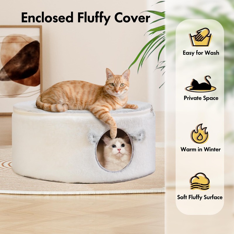 Zoratoo Cat Bed for Indoor Cats, Fluffy Cat Cave Large