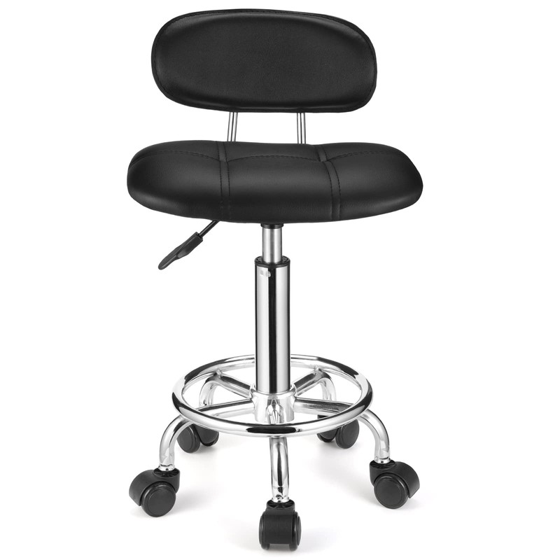 HMTOT Square Rolling Stools with Backrest Height Adjustable Swivel Stool