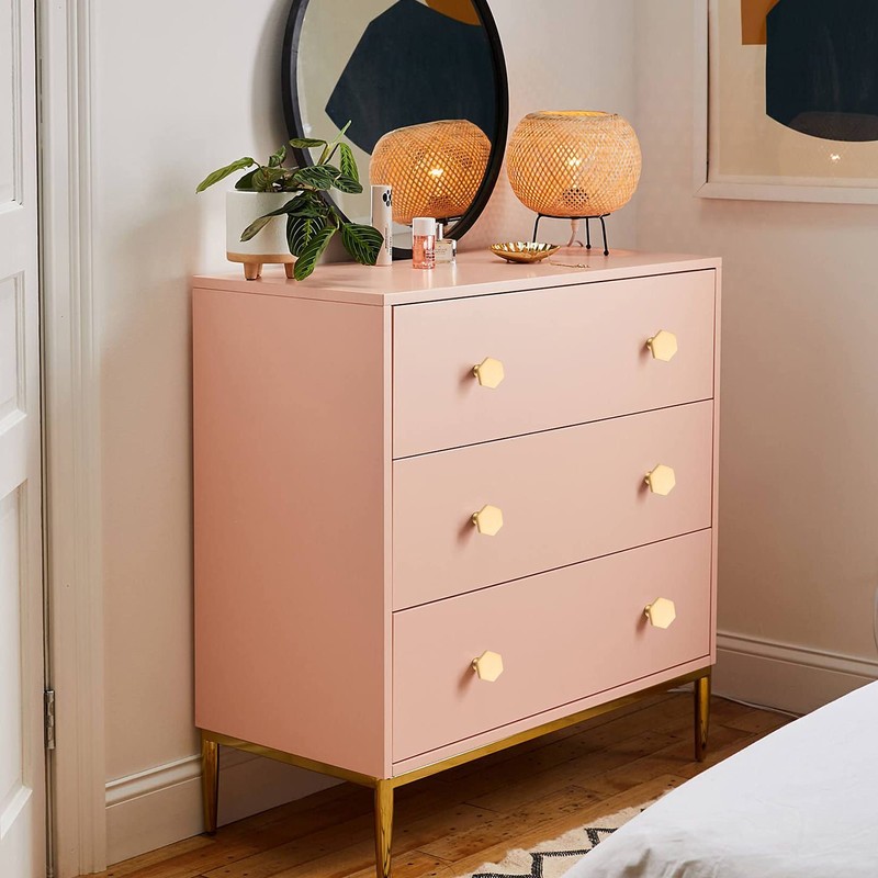 6 Pcs Brass Cabinet Door Knob, Hexagonal Gold Kitchen Door