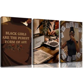 Black Girl Canvas Wall Art Black Woman Record Wall Decor Paintings Artwork Fashion Trend Pictures Prints for Bedroom Bathroom DJ studio Home Decoration 12x16In