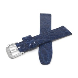 Bandini Womens Italian Leather Watch Strap - Blue - Glossy - Flat - Crocodile Pattern - 20mm Watch Band