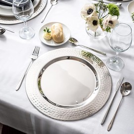 Bonito Home Stainless Charger Plate - 6 Pack - 13 inch Round Stainless Steel Chargers for Dinner Plates with Hammered Rim - Silver Charger Plates Set