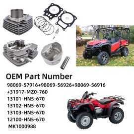Cylinder Head Piston Gasket Kit 13101-HN5-670 MK1000988 Replacement for Honda FourTrax Rancher 350 ES 2X4 2000-2006 13103-HN5-670 12100-HN5-670 GELUOXI