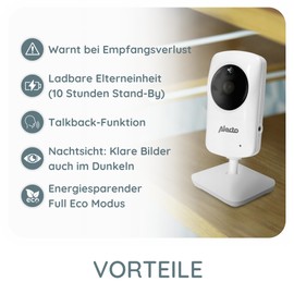 Alecto DVM-64 Wireless Camera Baby Monitor (100% Interference-Free and Private) with Pivoting Video Camera, Night Vision, Intercom Function, High Range, White