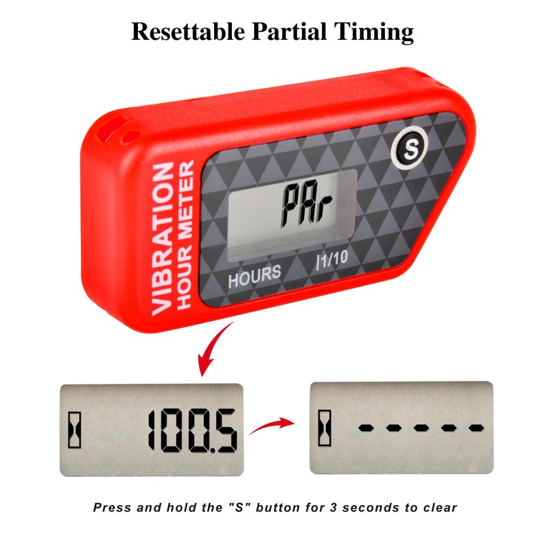 NInE-ROnG HM016B LCD Wireless Digital Operating Hour Counter Vibration-Activated for