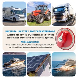 FASTSTORM 300A Waterproof Battery Disconnect Switch 12V-48V, On/Off Kill Switch for Marine, RV, Car, Boat, Truck, ATV, UTV, Ignition Protected with Cable