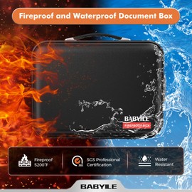 BABYILE Fireproof Document Box, Hard-Shell Case Fireproof File Organizer with Lock, Fireproof Safe for Home Travel, Fireproof Water Resistant Safe Box for Important Documents, Certificates,Passports