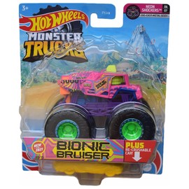 Hot Wheels Monster Trucks Bionic Bruiser, [Pink] Re-Crushable Car 69/75 Neon Shockers 6/7