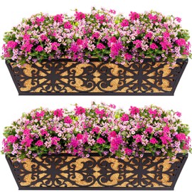 Karlliu 2 Pack 24 Inch Window Boxes Planters Railing Planter Box with Adjustable Brackets & Coco Liners Fabric Plant Grow Bags Deck Railing Planter Boxes Balcony Hanging Flower Box for Outdoor Plants
