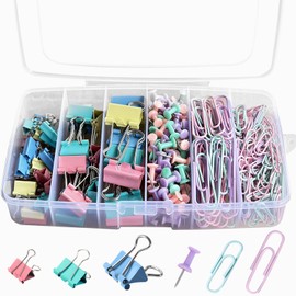 Office Supply Set, Paper Clips and Binder Clips Set, 320 Pcs Mixed Colors Office Clips Medium Small XS Binder Clips Paperclips Pushpins, Ideal Ofiice Supplies Kit for Home and School Use