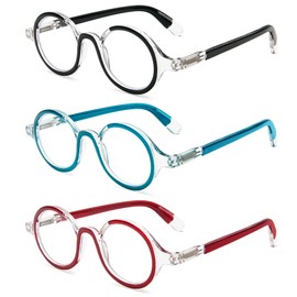 KoKoBin Lesebrillen für Frauen und Männer, Retro Round Oversized Frame Anti Blaulicht Brille mit Federscharnier (3er Pack, 1,5)