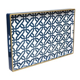 Spsyrine White Serving Tray, Plastic Marbling Tray for Coffee Table, Stylish Rectangular Decorative Tray with Handles, Ottoman Tray for Living Room, Bathroom, 15.6” X 10.2"