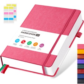 FOCUS DAY Notebook A5 Lined Diary Leather Hardcover 320 Pages Thick Journal Notepad for Adults Work, Writing, Notes, Learning, Travel, 14 x 21 cm, Pink