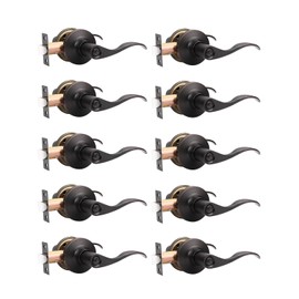 Mengico 10 Pack Privacy Door Handle,Oil Rubbed Bronze Interior Door Lock,Bedroom Door Handles Bath Bed Door Lever,Reversible Wave Lever Handles