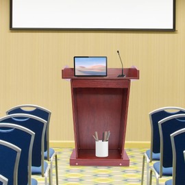 Podium Stand,Brown Pulpit with Wooden Heavy Base,Portable Podium Stand Reception Desk,Mobile Lectern Podium for Conference, Auditorium,Classroom,Office