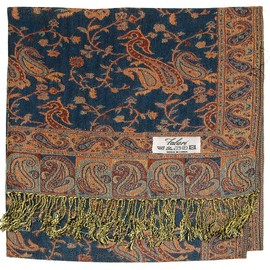 Falari Women's Woven Paisley Pashmina Shawl Wrap Scarf 80" x 27" (Style 1 - Cyan)