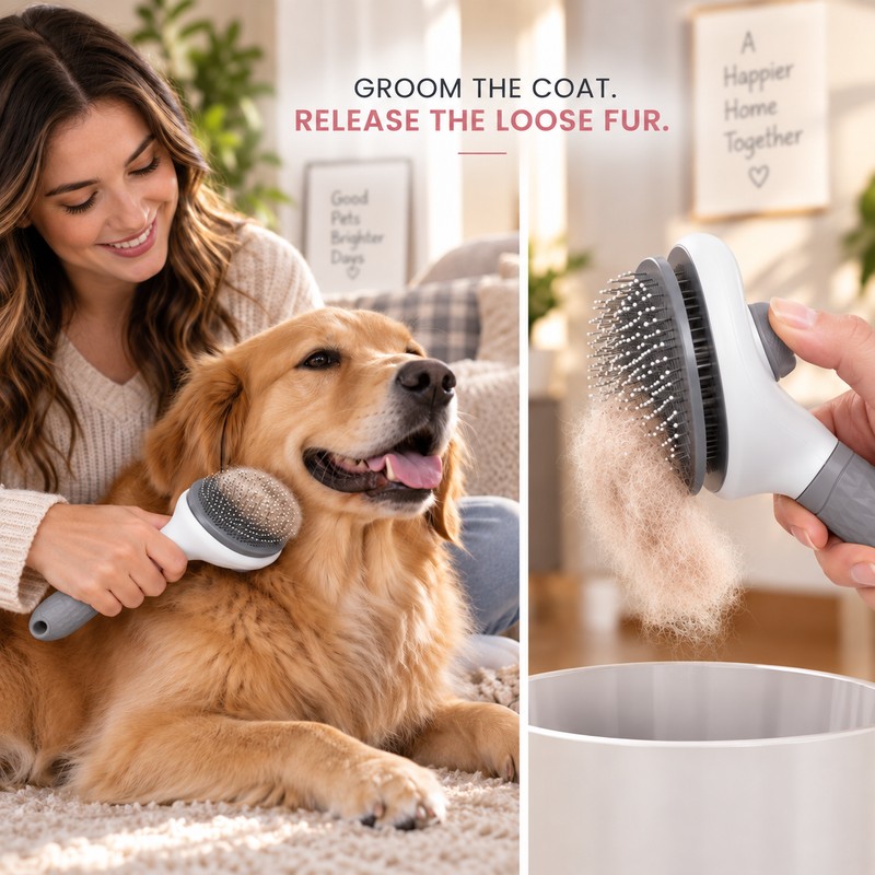 Self-Cleaning Pet Grooming Brush for Dogs & Cats – Stainless