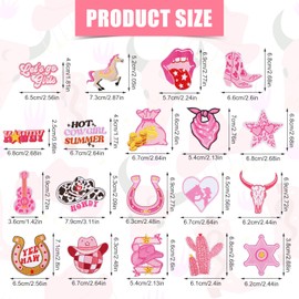 19pcs Western Iron On Patches for Cowgirl, Pink Embroidered Appliques Patches Cowgirl Sew On Patches for Hats Jackets Backpacks Clothing