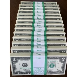 Lot of (12)  $2 Bills Uncirculated Consecutive Serial# Two Dollar REAL CASH!