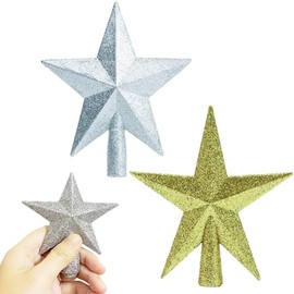 Mini Glitter Star Tree Topper - 2 Pieces Christmas Small Decorative Holiday Bethlehem Star Ornament Topper 3.9 Inch