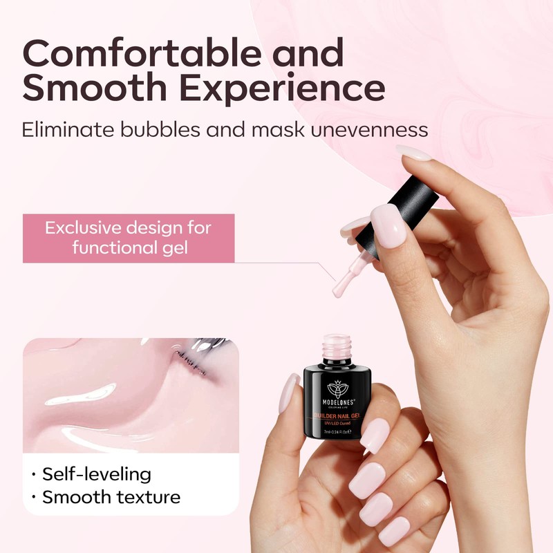 Modelones 8-in-1 Builder Nail Gel, 6 Colors Pink Builder Gel