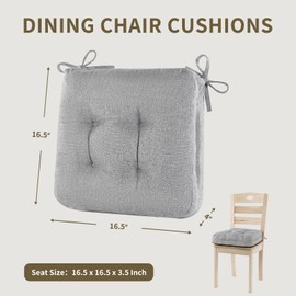LYLNBYWK Dining Chair Cushions Set of 2, Double-Layer Memory Foam Kitchen Seat Cushions, Non-Slip Thickened Chairs Pads with Ties, 16.5"x16.5"x 3.5", Grey